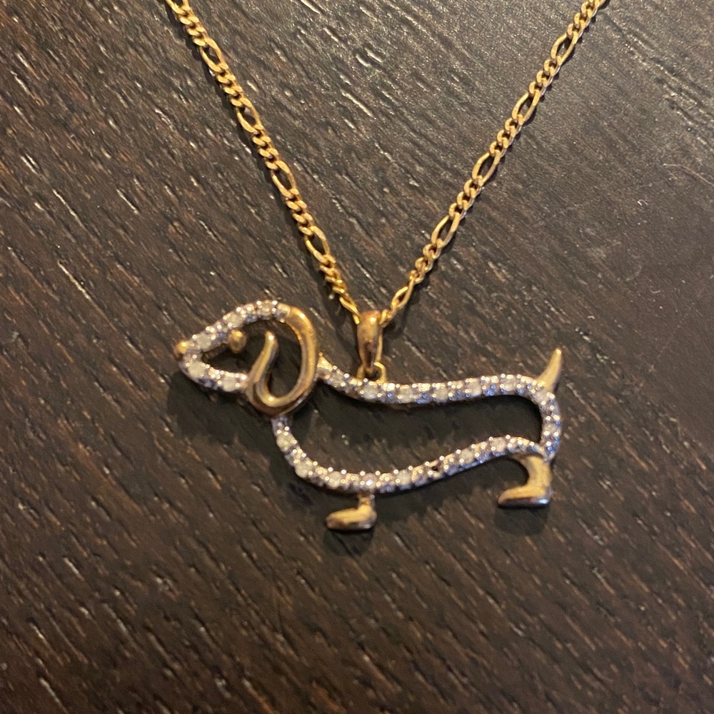 Gold Dachshund Dog Pendant 20” Necklace